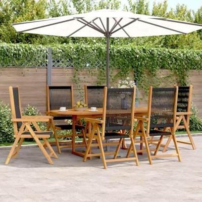 7-delige Tuinset polypropeen en massief hout zwart