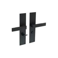 Intersteel Deurkruk Amsterdam op schild met toilet-/badkamersluiting 63/8 mm - mat zwart - thumbnail