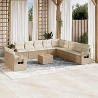 12-delige Loungeset met kussens poly rattan beige - thumbnail
