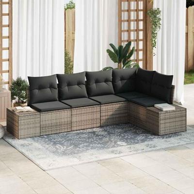 Tuinbankenset met opslag 5 pcs Grijs poly rattan
