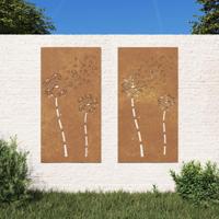 VidaXL Wanddecoratie tuin 2 st bloemenontwerp 105x55 cm cortenstaal - thumbnail