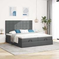 Ottoman bed met matrassen en LED's 160x200cm stof donkergrijs - thumbnail