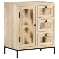 VidaXL Dressoir 60x35x70 cm massief mangohout en natuurlijk riet - thumbnail
