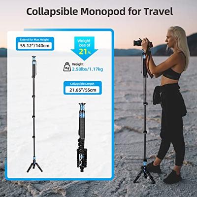 SIRUI P-325FS Camera Monopod voor fotografie, 140 cm koolstofvezel camera monopod met verwijderbare statiefstandaard, reizen wandelen wandelstok voor DSLR, videocamcorder, maximale belasting 10 kg