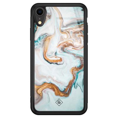 iPhone XR glazen hardcase - Goud blauw marmer iPhone XR glazen hardcase - Goud blauw marmer