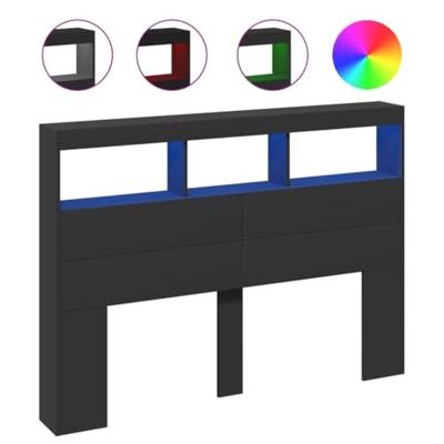 Hoofdbordkast met LED-verlichting 140x17x102 cm zwart Hoofdbordkast met LED-verlichting 140x17x102 cm zwart