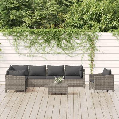 8-delige Loungeset met kussens poly rattan grijs