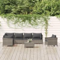 8-delige Loungeset met kussens poly rattan grijs - thumbnail