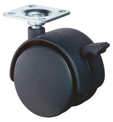 BS Rollen Dubbel zwenkwiel met rem | wiel-d. 50 mm draagvermogen 40 kg | met schroefplaat | polyamide zwart RAL 9005 | 1 stuk - F85.050.PL F85.050.PL