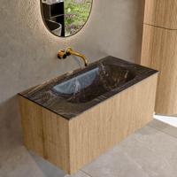 Mondiaz KURVE-DLUX 90 cm Onderkast Greeploos 1 Lade Zonder Deuren Oak, Wastafel Solid Surface Midden Lava 0 Kraangaten Zonder Spiegel (KRVBGS901L0D0KM-Oak/Lav) - thumbnail