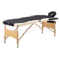 VidaXL Massagetafel inklapbaar 3 zones hout zwart en beige - thumbnail