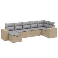 7-delige Loungeset met kussens poly rattan gemengd beige - thumbnail