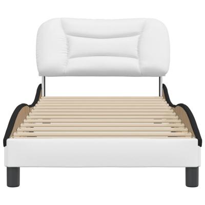 Bedframe met hoofdbord kunstleer wit en zwart 90x200 cm