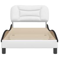 Bedframe met hoofdbord kunstleer wit en zwart 90x200 cm - thumbnail