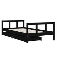 Kinderbedframe met lades 90x190 cm massief grenenhout zwart - thumbnail