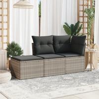 3-delige Loungeset met kussens poly rattan lichtgrijs - thumbnail