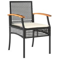 Tuinstoelen 2 st met kussens poly rattan en acaciahout zwart - thumbnail