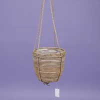 Rotan hangende plantenmand grijs 20x19cm - thumbnail