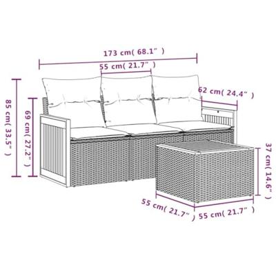 4-delige Loungeset met kussens poly rattan grijs