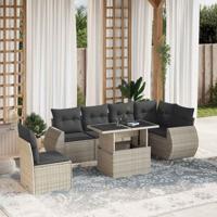 7-delige Loungeset met kussens poly rattan lichtgrijs - thumbnail