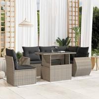 6-delige Loungeset met kussens poly rattan lichtgrijs - thumbnail