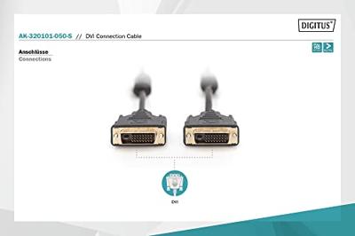 Digitus AK-320101-050-S DVI-kabel DVI Aansluitkabel DVI-D 24+1-polige stekker, DVI-D 24+1-polige stekker 5.00 m Zwart Schroefbaar, Met Ferrietkern