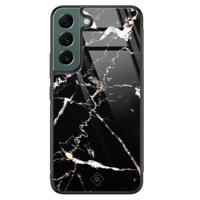 Samsung Galaxy S22 Plus glazen hardcase - Marmer zwart - thumbnail
