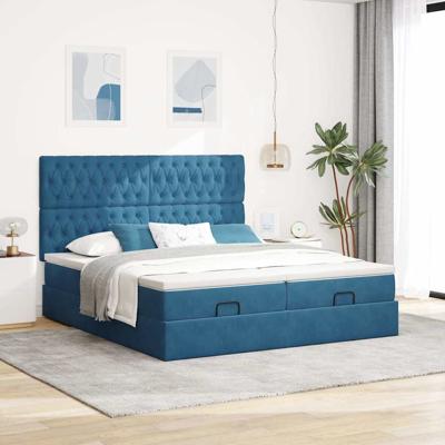 vidaXL Ottoman bed met matrassen en LED's 180x200cm fluweel donkerblauw, bedframe, ottoman bedframe, bedframe met opbergruimte onder het bed