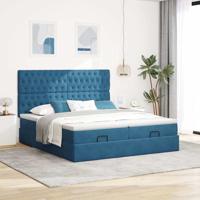 Bed poef met matrassen en leds 200x200 cm fluweel donkerblauw - thumbnail