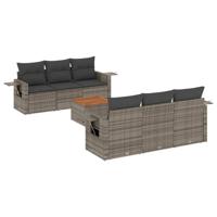 7-delige Loungeset met kussens poly rattan grijs - thumbnail