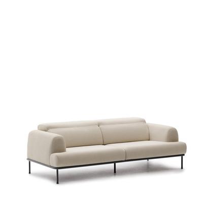 Kave Home 3-zits Bank 'Aurum' Chenille, Met verstelbare hoofdsteun, kleur Ecru