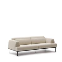 Kave Home 3-zits Bank 'Aurum' Chenille, Met verstelbare hoofdsteun, kleur Ecru - thumbnail