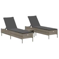 3-delige Ligbeddenset met kussens poly rattan grijs - thumbnail