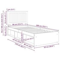 Bedframe met hoofdeinde Zwart 90 x 200 cm Massief grenenhout - thumbnail