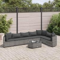 8-delige Loungeset met kussens poly rattan grijs - thumbnail