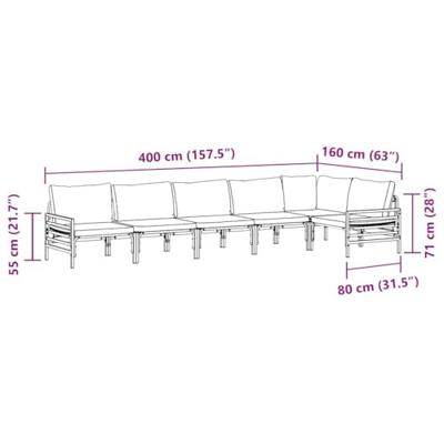 Tuinbankenset met kussen 6 pcs Zwart Staal