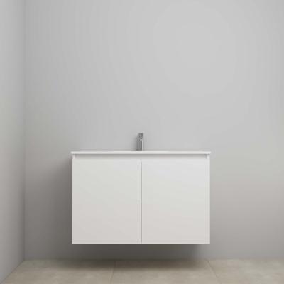 On-Line Onderkast - 100 cm - Voorgemonteerd - Greeploos 2 Deuren - Porseleinen Wastafel - 1 Kraangat - Hoogglans Wit