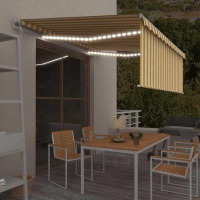 Luifel automatisch met rolgordijn LED windsensor 4x3 m geel wit Luifel automatisch met rolgordijn LED windsensor 4x3 m geel wit
