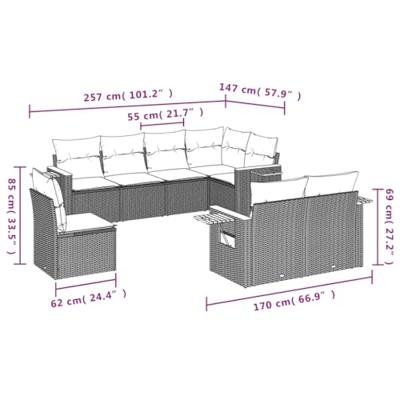 8-delige Loungeset met kussens poly rattan beige