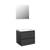 Badkamermeubel BWS Pepper Wastafel Porselein Incl Spiegel Met LED Verlichting En Kraangat 60x55x46 cm Antraciet - thumbnail