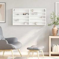 Vitrinekast 100x8,5x50 cm bewerkt hout wit - thumbnail