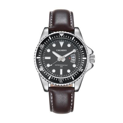 CAGARNY 6863 Fashion waterdichte Quartz beweging polshorloge met lederen Band(Coffee)