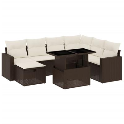 8-delige Loungeset met kussens poly rattan bruin