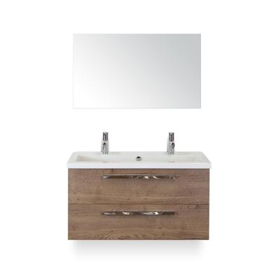 Seville Badmeubelset 100 cm - Tabacco - Wastafel Djazz 2 kraangaten - met Spiegel