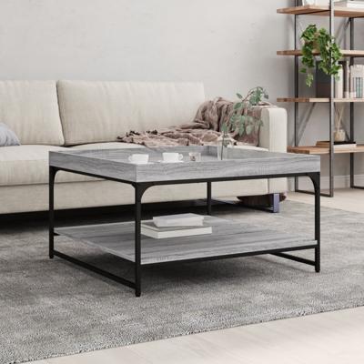Salontafel 80x80x45 cm bewerkt hout en ijzer grijs sonoma eiken