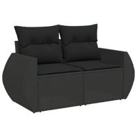 10-delige Loungeset met kussens poly rattan zwart - thumbnail