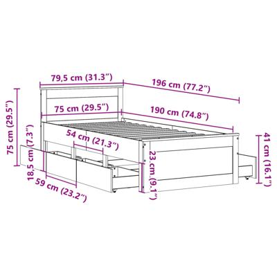Bedframe zonder matras met hoofdbord grenenhout bruin 180x200cm