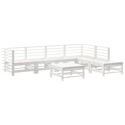 7-delige Loungeset met kussens massief hout wit
