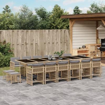 17-delige Tuinset met kussens poly rattan gemengd beige