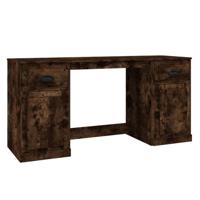 Bureau met kast bewerkt hout gerookt eikenkleurig - thumbnail